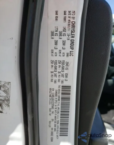 2014 Dodge Durango Limited z USA, uszkodzony, nr VIN 1C4RDJDG1EC976481